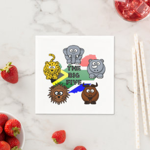 South Africa Big Five Safari Animal Cartoon Design Napkin