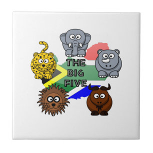 South Africa Big Five Safari Animal Cartoon Design Tile
