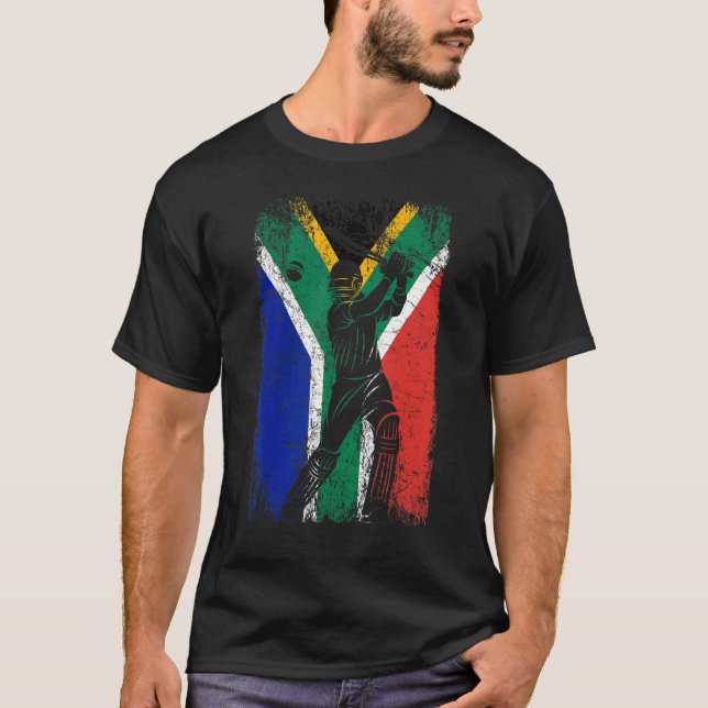 South Africa Flag Cricket Fan Player Coach T-Shirt (Front)