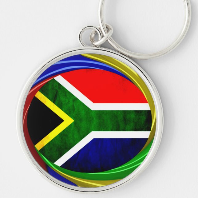 South Africa Flag: Dynamic Swirl Motif Key Ring (Front)