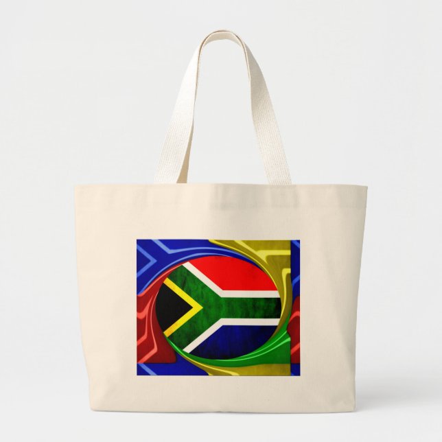 South Africa Flag: Dynamic Swirl Motif Large Tote Bag (Front)