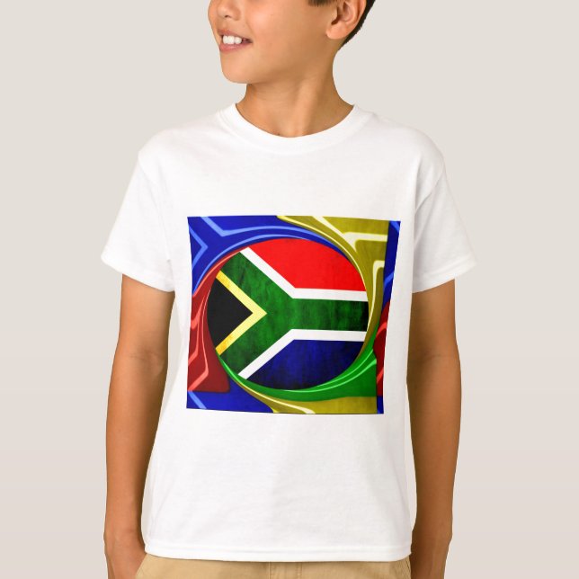 South Africa Flag: Dynamic Swirl Motif T-Shirt (Front)
