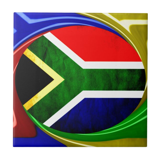 South Africa Flag: Dynamic Swirl Motif Tile (Front)