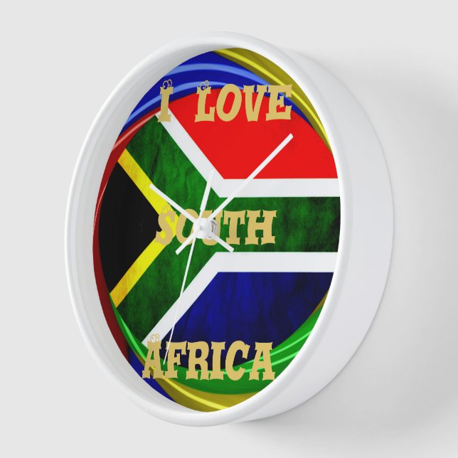 South Africa Flag: Dynamic Swirl Motif Wall Clock (Angle)