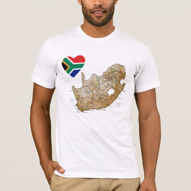 South Africa Flag Heart and Map T-Shirt (Front)