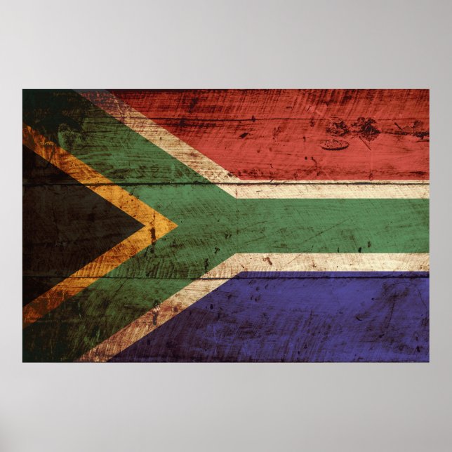 South Africa Flag on Old Wood Grain Poster (Front)