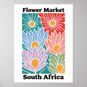 South Africa Flower Market Colorful Proteas Poster