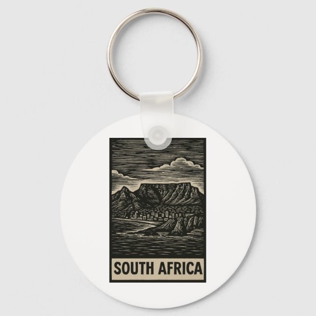 South Africa Linocut Style  Key Ring (Front)