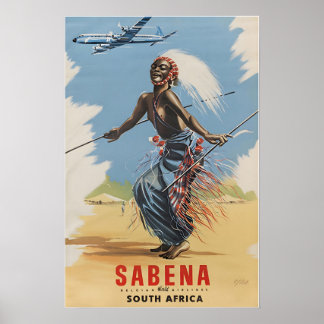 South Africa Poster Sabena Travel Print African Ar