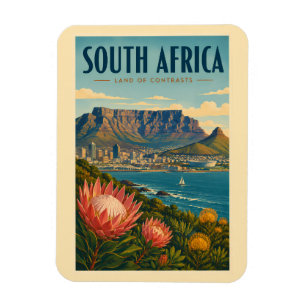 South Africa Table Mountain Illustration Travel Magnet