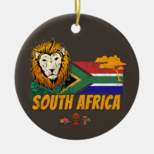 South Africa Vintage Lion With Flag Safari Souveni Ceramic Tree Decoration