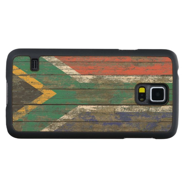 South African Flag on Rough Wood Boards Effect Carved Maple Galaxy S5 Case (Front (horizontal))