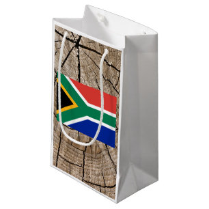 South African flag on tree bark Small Gift Bag