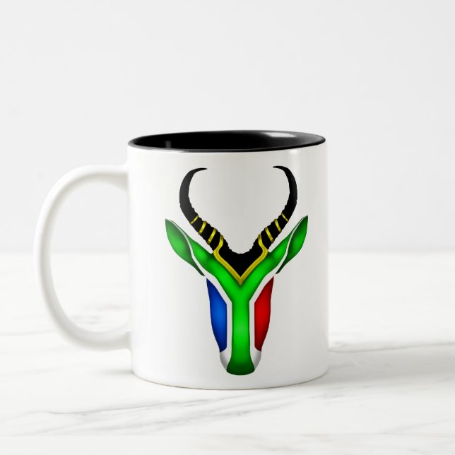 South african flag springbok Two-Tone coffee mug (Left)