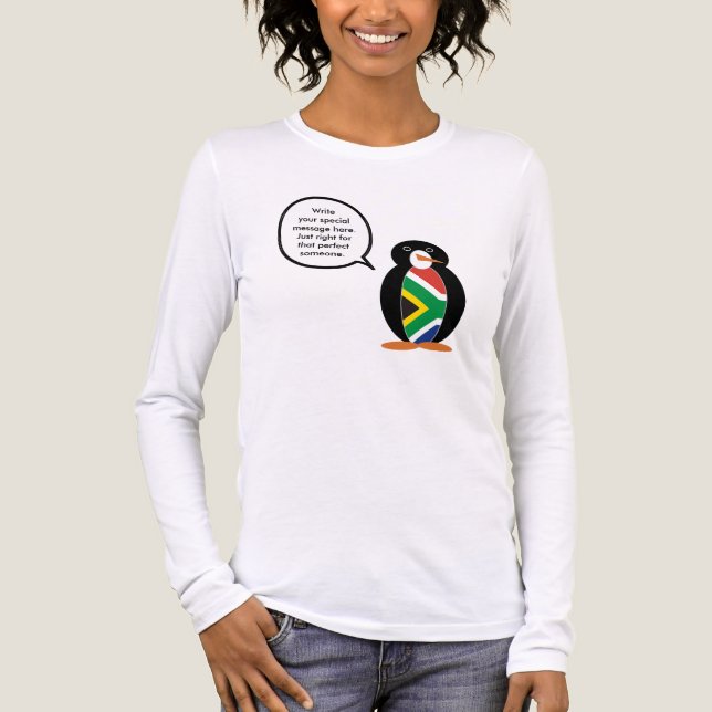 South African Flag Talking Ms. Penguin Personalize Tri-Blend Shirt (Front)