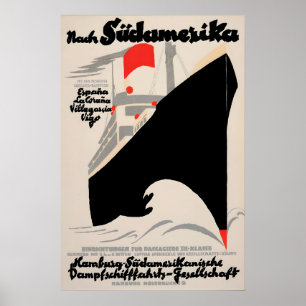 South America Cruise Poster Vintage Hamburg Steam