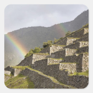 South America, Peru, Machu Picchu. Rainbows over Square Sticker