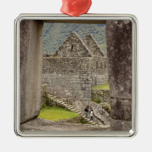 South America, Peru, Machu Picchu. Two tourists Metal Tree Decoration