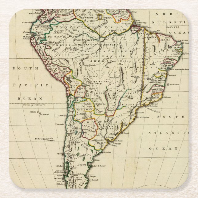South America with boundaries outlined Square Paper Coaster (Front)