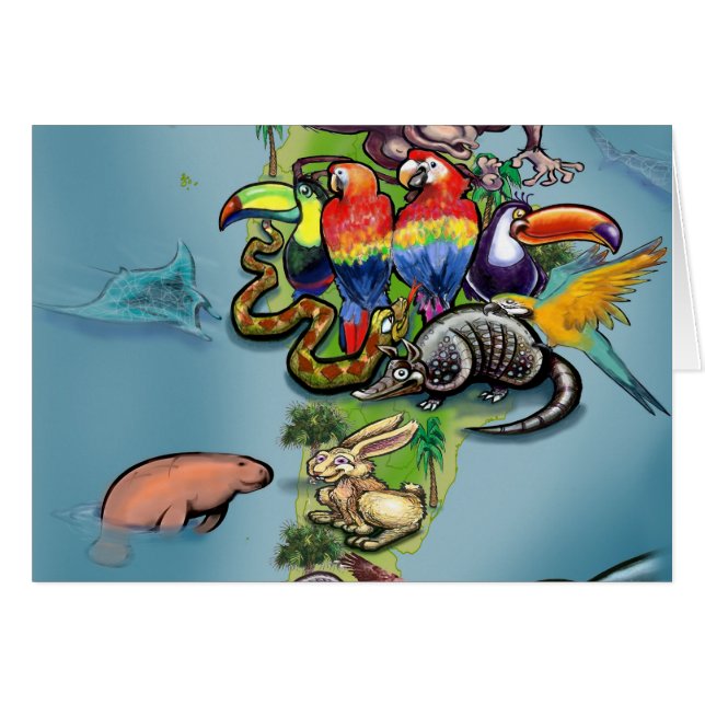 South American Animals World Map (Front Horizontal)