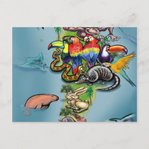 South American Animals World Map Postcard
