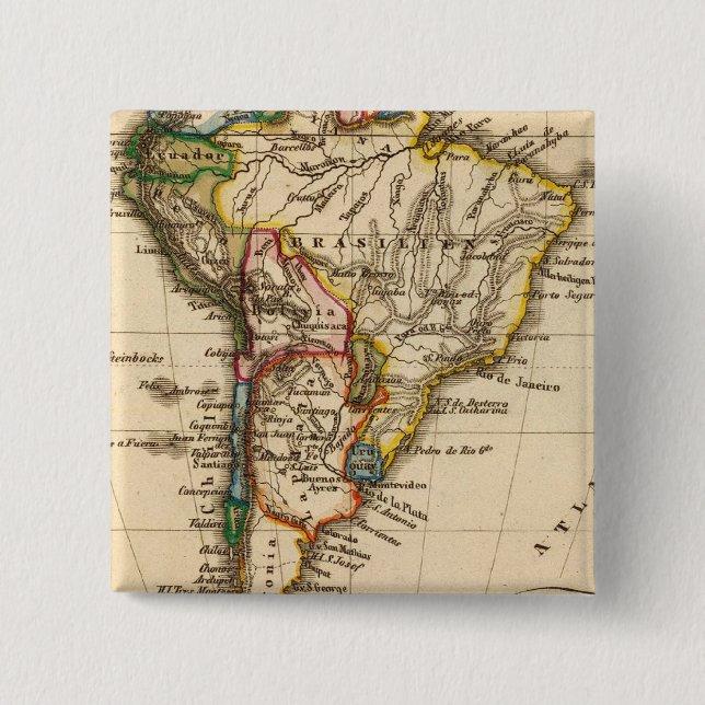 South American Map 15 Cm Square Badge (Front)
