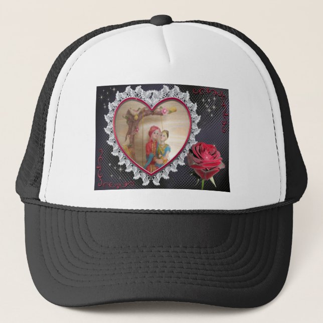South Asian Wedding Couple on Heart Swing Art  Trucker Hat (Front)