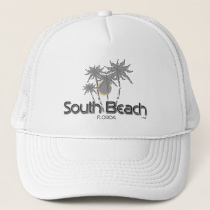 South Beach, Florida Graphic Grey Palms Cool Trucker Hat