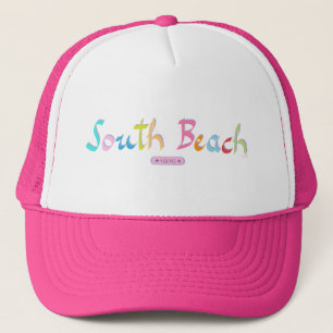 South Beach, Florida, Pink Typography Cool Trucker Hat