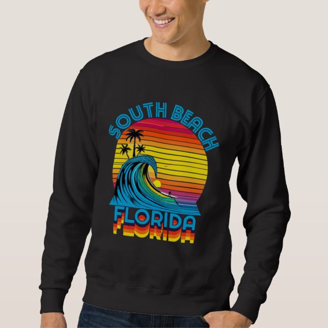 South Beach Florida Retro Throwback Surf & Beach S Sweatshirt (Front)