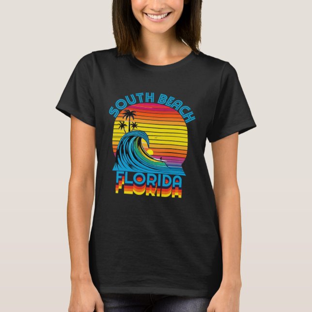 South Beach Florida Retro Throwback Surf & Beach S T-Shirt (Front)