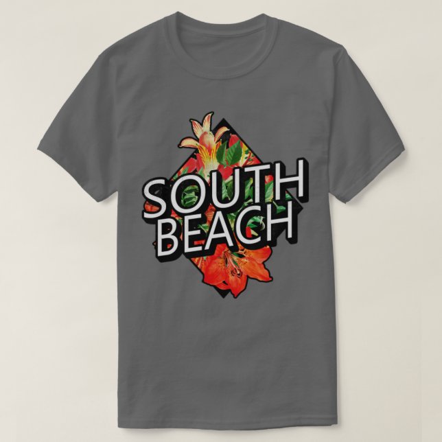 South Beach Miami Florida Tropical Flowers Travel T-Shirt (Design Front)