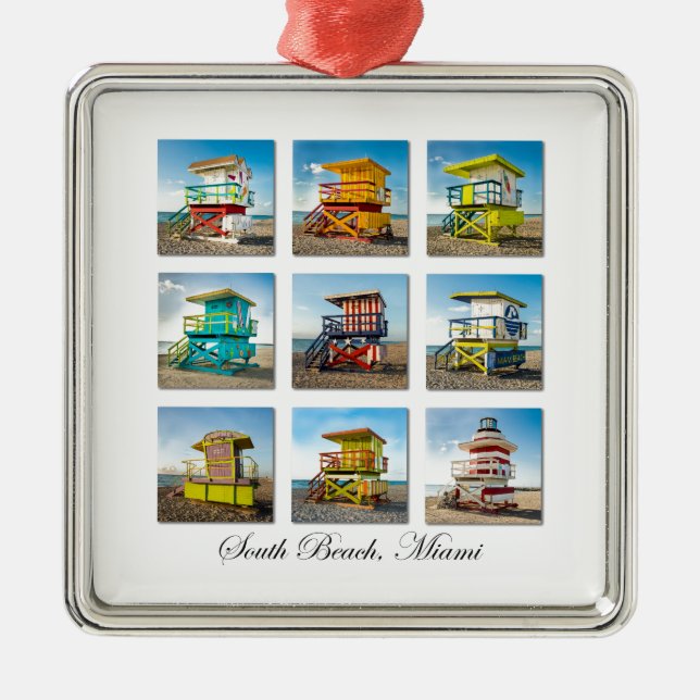 South Beach, Miami Life Guard Shacks Metal Tree Decoration (Front)