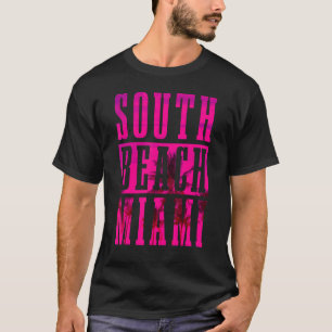 South Beach Miami Sunset Palm Trees Surfer Retro V T-Shirt