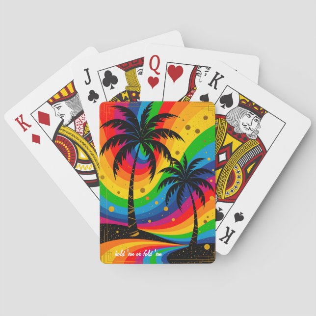 [South Beach Vibes] Colorful Retro Palm Trees Playing Cards (Back)