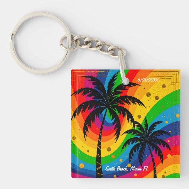 [South Beach Vibes] Retro Tropical Palm Trees Key Ring (Front)