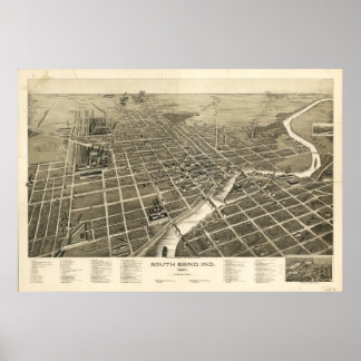South Bend Indiana 1890 Antique Panoramic Map Poster