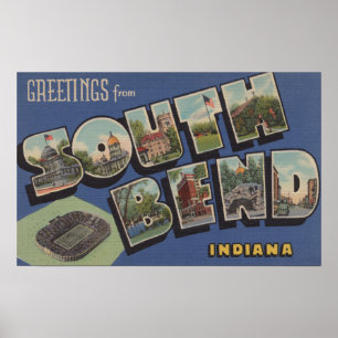 South Bend, Indiana - Large Letter Scenes Poster