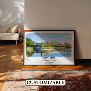 South Bend Indiana Poster, Watercolor, Custom Poster