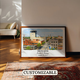 South Bend Indiana Poster, Watercolor, Custom Poster