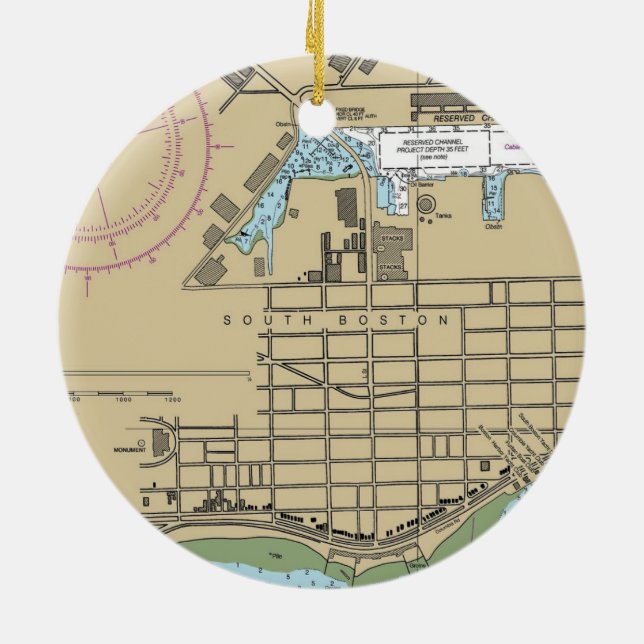 South Boston Chart Ceramic Tree Decoration (Back)