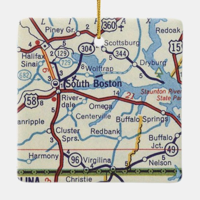South Boston VA Vintage Map Ceramic Ornament (Back)