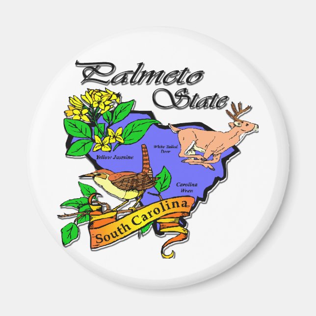 South Carolina Colourful State Deer Flower Bird Magnet (Front)