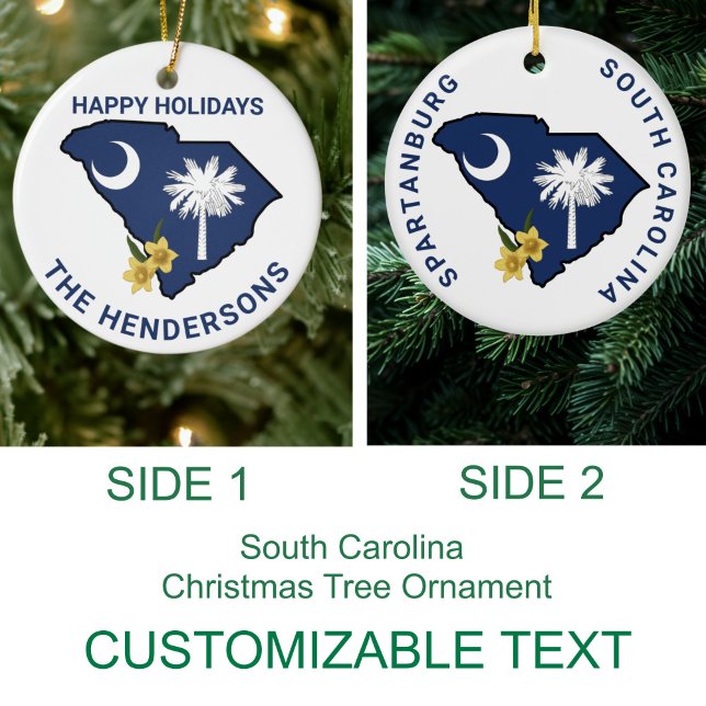 South Carolina Flag & Flower Yellow Jessamine Ceramic Tree Decoration (Creator Uploaded)