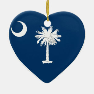 South Carolina Flag Heart Ceramic Tree Decoration