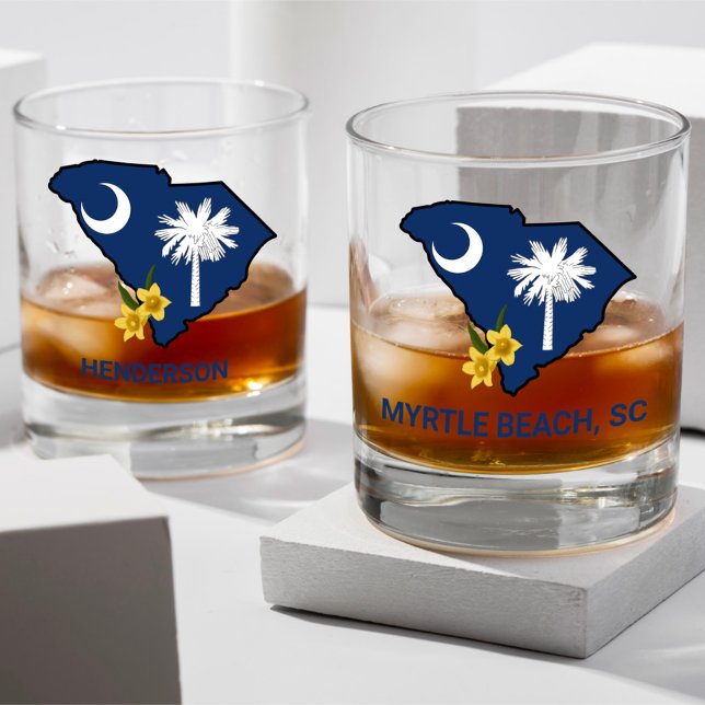 South Carolina Flag State Flower Yellow Jessamine Whiskey Glass (Creator Uploaded)