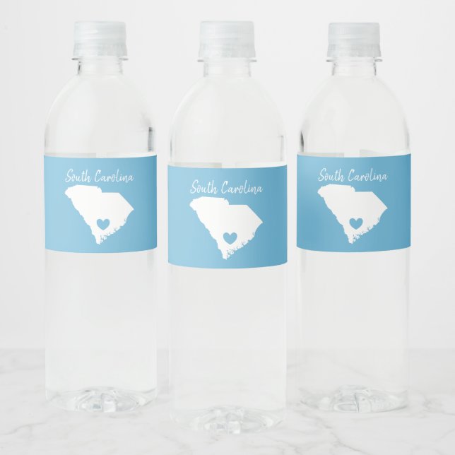 South Carolina Home State Map Love Heart Shape     Water Bottle Label (Bottles)
