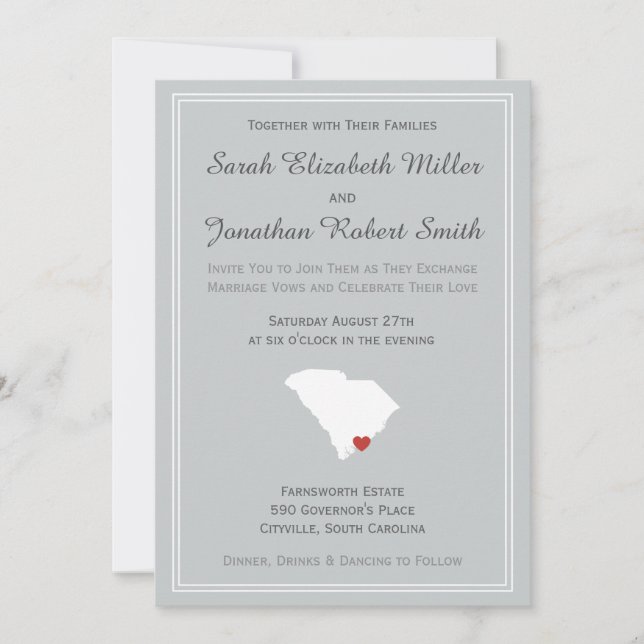 South Carolina Love - Customisable Wedding Invite (Front)