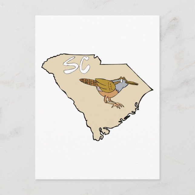South Carolina Map & Carolina Wren Cartoon Art Postcard (Front)