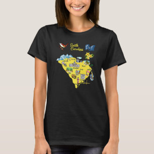 South Carolina Map With Major Cities Tourist Desti T-Shirt